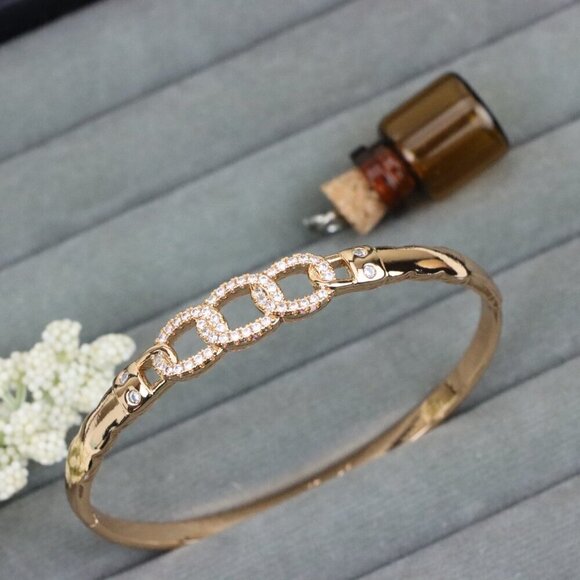 Elegant Rose Gold Chain Link Bangle with Sparkling Zircon Stones, XPBL0497 - Picture 10 of 12